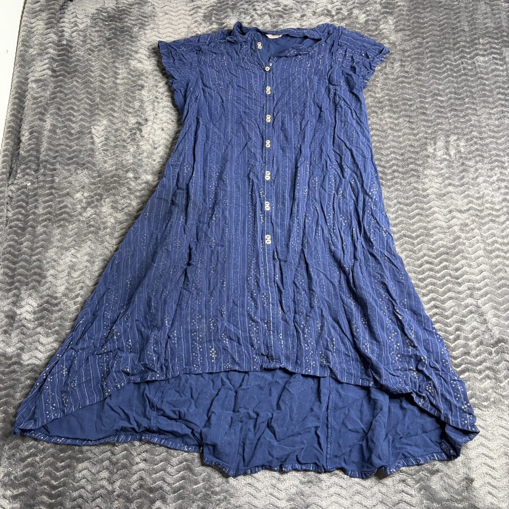 Avaasa Tunic Dress Women XL blue Boho Gold Foil High-Low Kurta Tunic